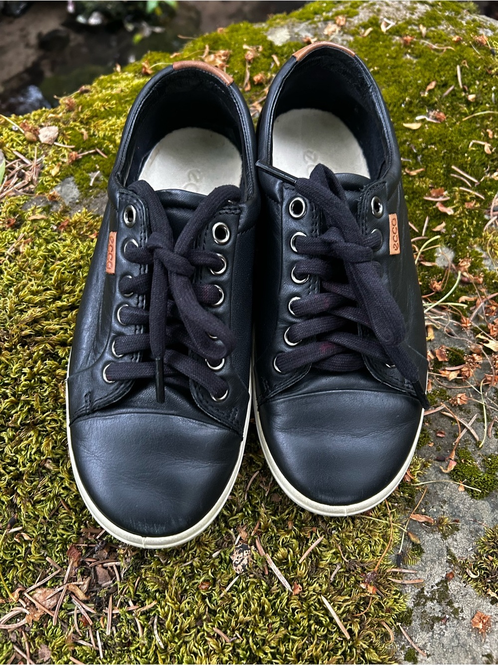 Ecco Boys Black Leather Lace-Up Sneakers with Ivory Sole